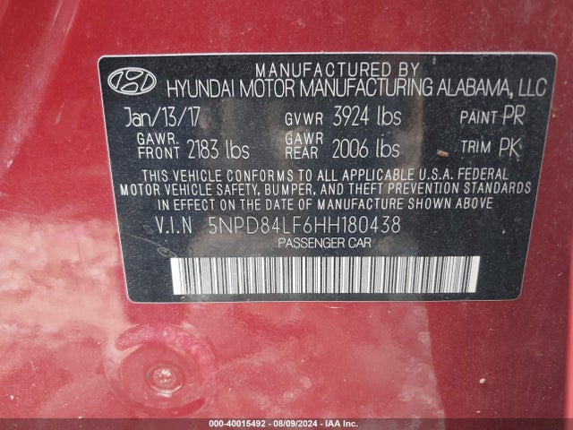 Hyundai ELANTRA SE 2017 5NPD84LF6HH180438 Image 9