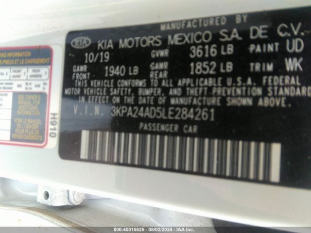 3KPA24AD5LE284261 KIA RIO S