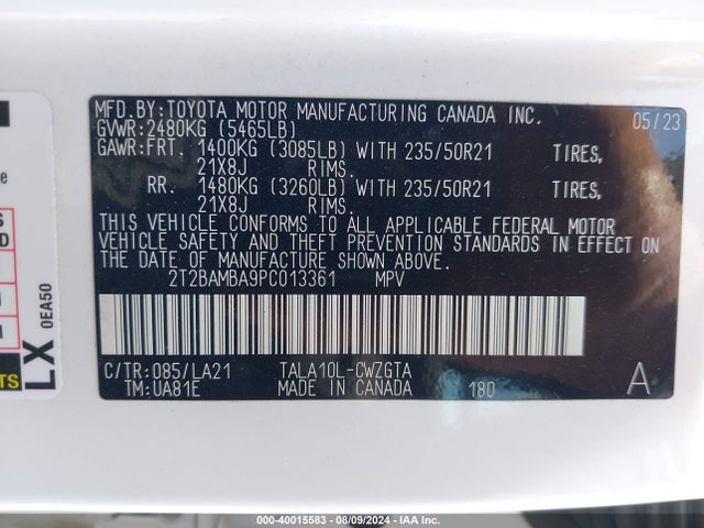 2T2BAMBA9PC013361 Lexus Rx 350 Luxury