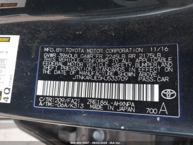 JTNKARJE5HJ533709 Toyota COROLLA IM