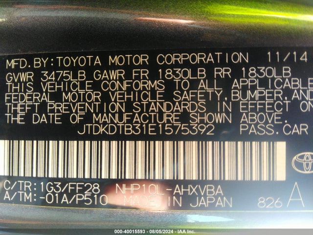 Toyota Prius C Two 2014 JTDKDTB31E1575392 Image 9