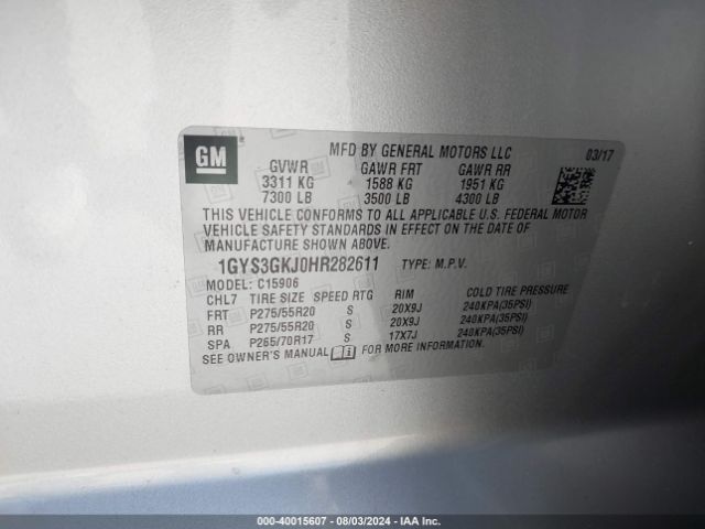1GYS3GKJ0HR282611 Cadillac Escalade Esv Standard