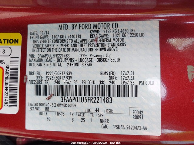 Ford Fusion Hybrid Se 2015 3FA6P0LU5FR221483 Image 9