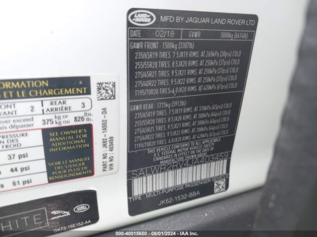 SALWR2RV4JA403459 Land Rover Range Rover Sport Hse