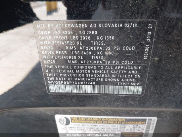 2013 VOLKSWAGEN TOUAREG WVGEP9BP7DD011748 Photo 8