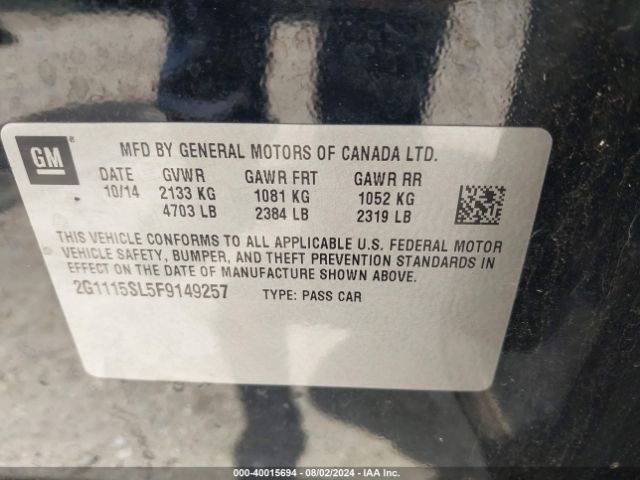 2G1115SL5F9149257 Chevrolet IMPALA 1LT