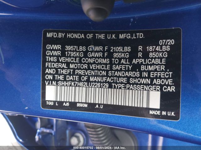 2020 HONDA CIVIC SHHFK7H62LU226129 Photo 8