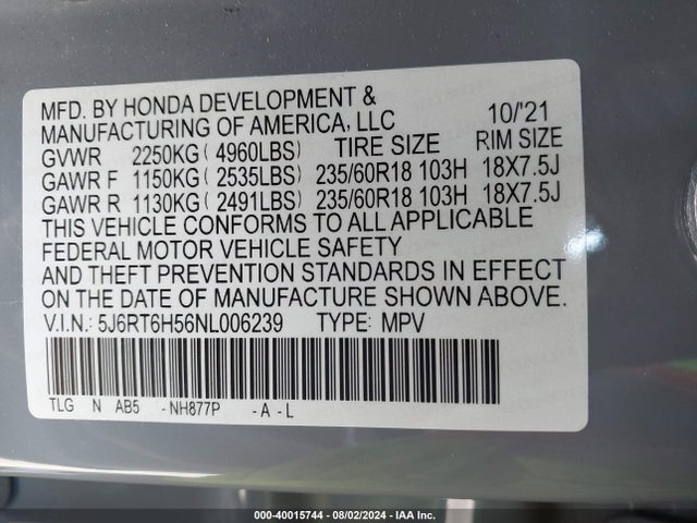 Honda Cr-v Hybrid Ex 2022 5J6RT6H56NL006239 Image 9