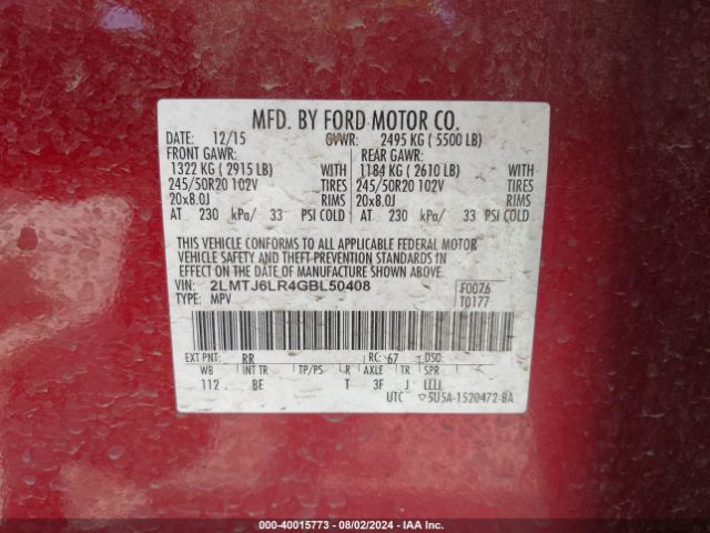 2LMTJ6LR4GBL50408 Lincoln Mkx Reserve