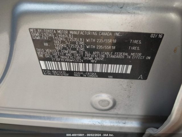 2T3DFREV8GW453524 Toyota Rav4 Limited