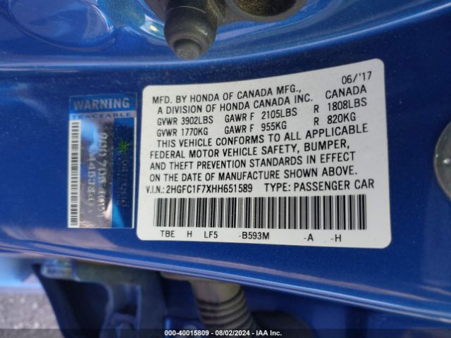 2HGFC1F7XHH651589 Honda Civic Ex-l