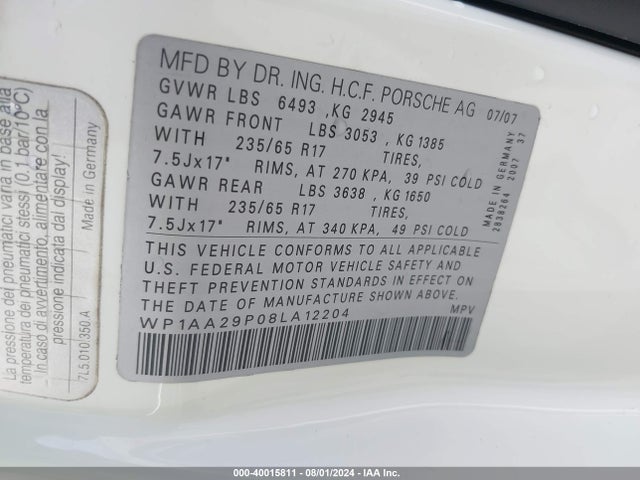 2008 PORSCHE CAYENNE WP1AA29P08LA12204 Photo 8