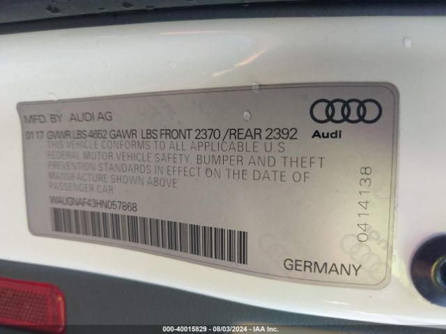 WAUGNAF43HN057868 Audi A4 2.0t Premium