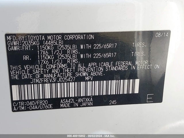Toyota RAV4 LE 2015 JTMZFREV3FJ025427 Image 9