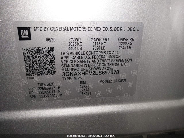 3GNAXHEV2LS697078 Chevrolet Equinox Fwd Ls
