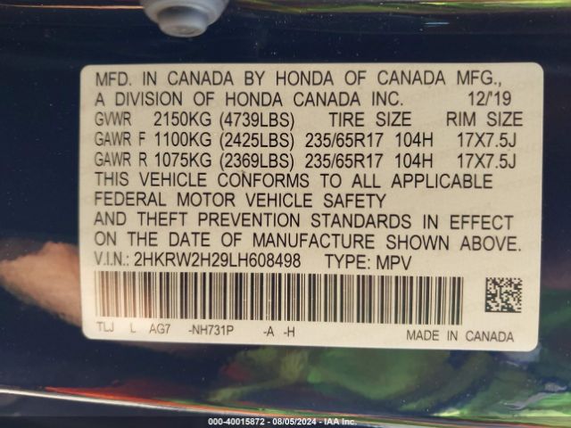 2HKRW2H29LH608498 Honda Cr-v Awd Lx