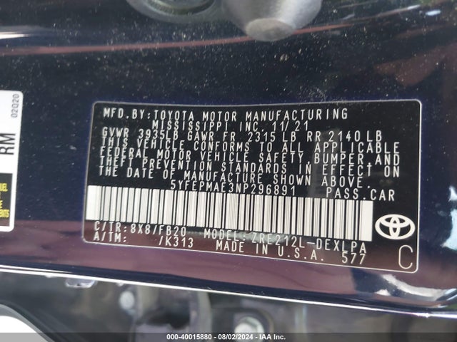 Toyota COROLLA LE 2022 5YFEPMAE3NP296891 Image 9