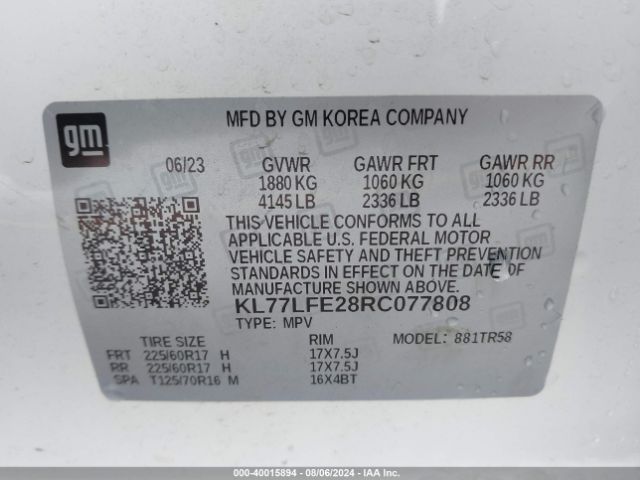 KL77LFE28RC077808 Chevrolet Trax Fwd Sp
