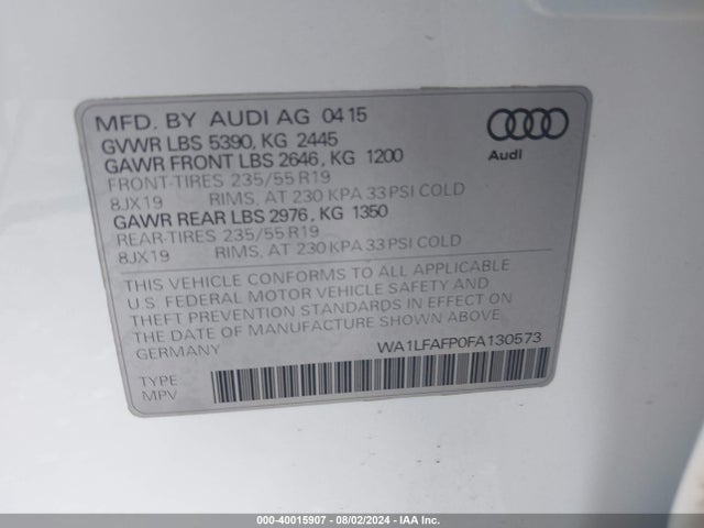 Audi Q5 2.0t Premium 2015 WA1LFAFP0FA130573 Image 9