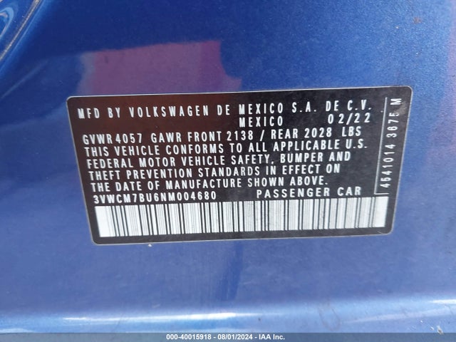 3VWCM7BU6NM004680 Volkswagen Jetta 1.5t S