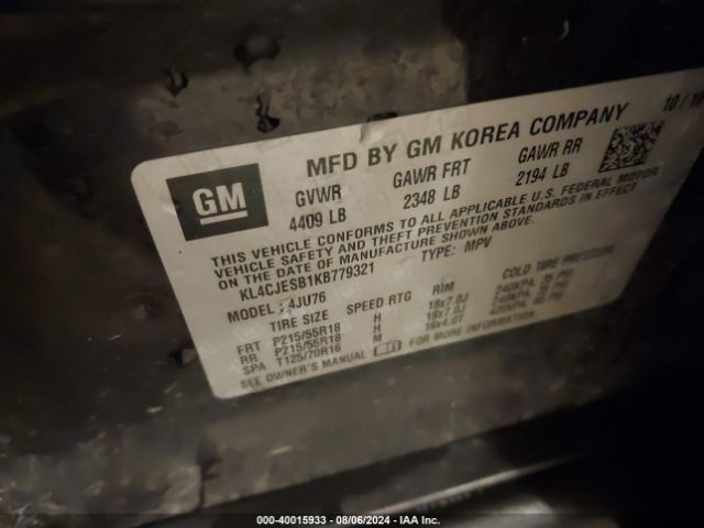 KL4CJESB1KB779321 Buick Encore Awd Preferred