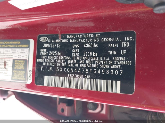 KIA OPTIMA EX 2015 5XXGN4A78FG493307 Image 9