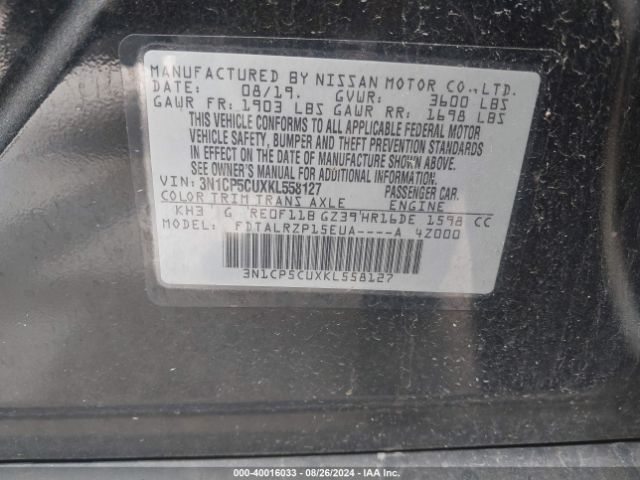 3N1CP5CUXKL558127 Nissan KICKS S