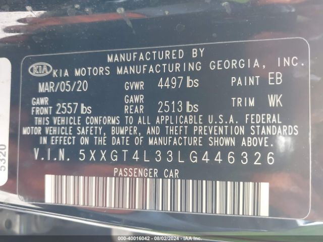 5XXGT4L33LG446326 KIA Optima Se