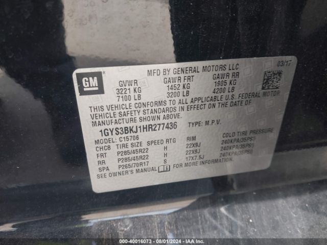 1GYS3BKJ1HR277436 Cadillac Escalade Luxury