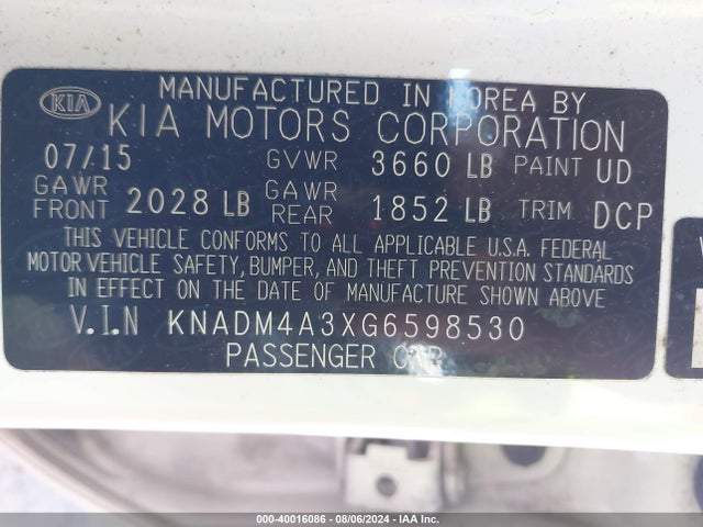 KIA RIO LX 2016 KNADM4A3XG6598530 Image 9