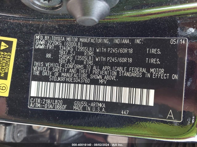 Toyota Highlander Xle V6 2014 5TDJKRFH0ES043760 Image 9
