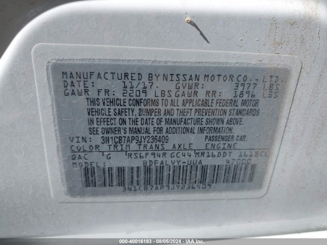 Nissan Sentra Nismo 2018 3N1CB7AP9JY236409 Image 9