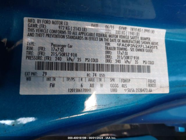 1FADP3N2XFL342075 Ford Focus Titanium