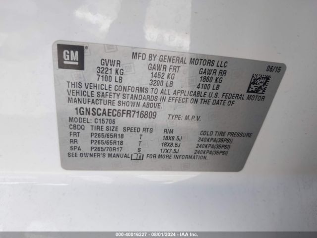 1GNSCAEC6FR716809 Chevrolet Tahoe Ls