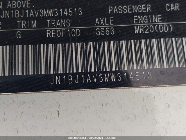 JN1BJ1AV3MW314513 Nissan Rogue Sport S Fwd Xtronic Cvt