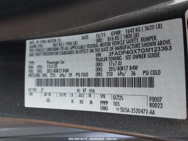 Ford FIESTA ST 2016 3FADP4GX7GM123363 Image 9