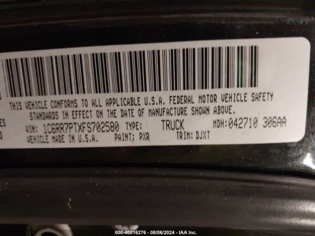 1C6RR7PTXFS702580 RAM 1500 Laramie Longhorn