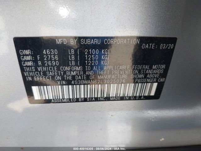4S3BWAN62L3025026 Subaru Legacy Limited