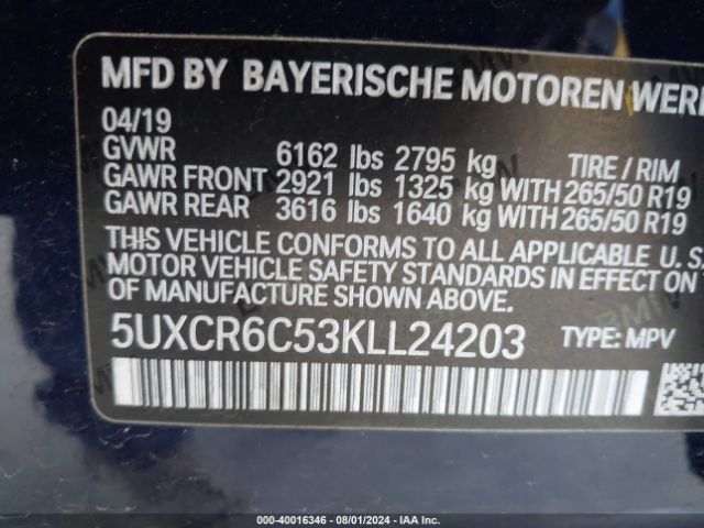 5UXCR6C53KLL24203 BMW X5 Xdrive40i