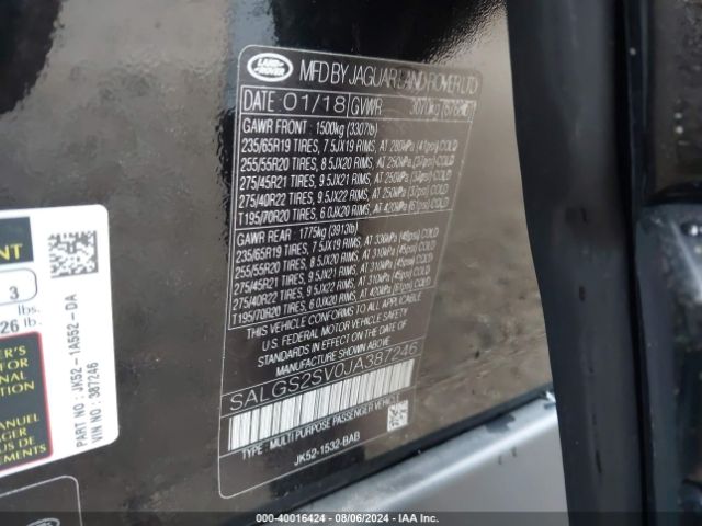 SALGS2SV0JA387246 Land Rover Range Rover 3.0l V6 Supercharged Hse