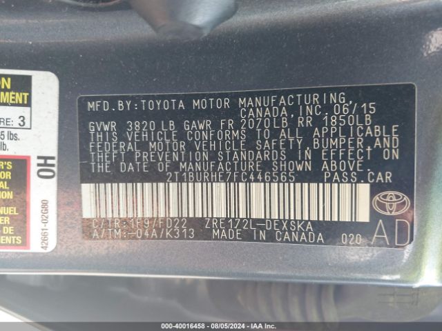 2T1BURHE7FC446565 Toyota Corolla S Plus