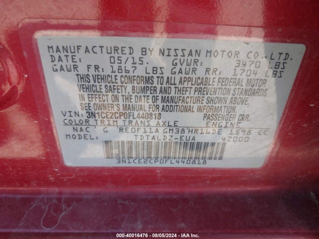 Nissan Versa Note Sv 2015 3N1CE2CP0FL440818 Image 9