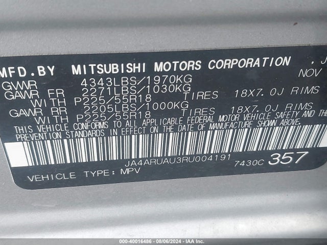 2024 MITSUBISHI OUTLANDER SPORT JA4ARUAU3RU004191 Photo 8