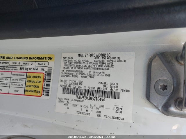 Ford Mustang V6 2017 1FATP8EM3H5210454 Image 9