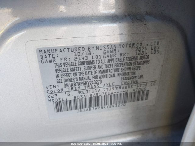 3N1AB7AP5KY243270 Nissan SENTRA S