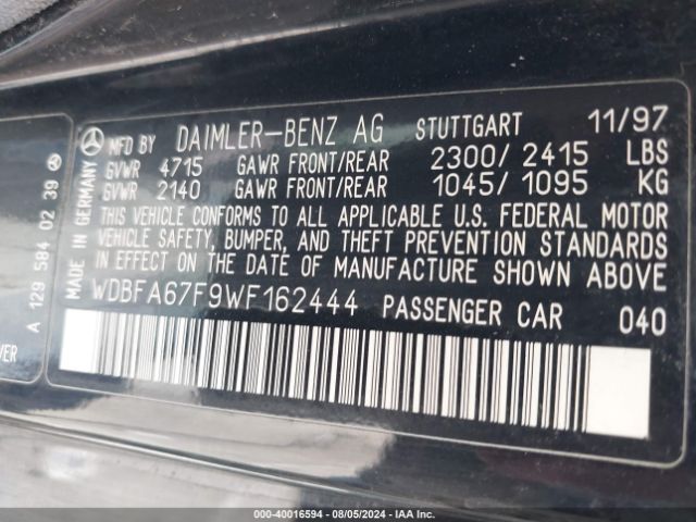 1998 MERCEDES-BENZ SL 500 WDBFA67F9WF162444 Photo 8
