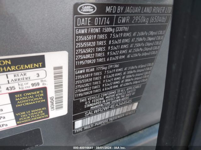 SALWR2WF4EA344545 Land Rover Range Rover Sport 3.0l V6 Supercharged Hse