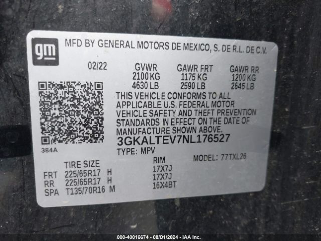 3GKALTEV7NL176527 GMC Terrain Awd Sle