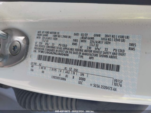 2022 FORD ESCAPE 1FMCU9G62NUA60406 Photo 8