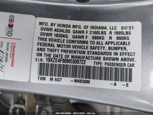 19XZE4F90ME009722 Honda Insight Touring